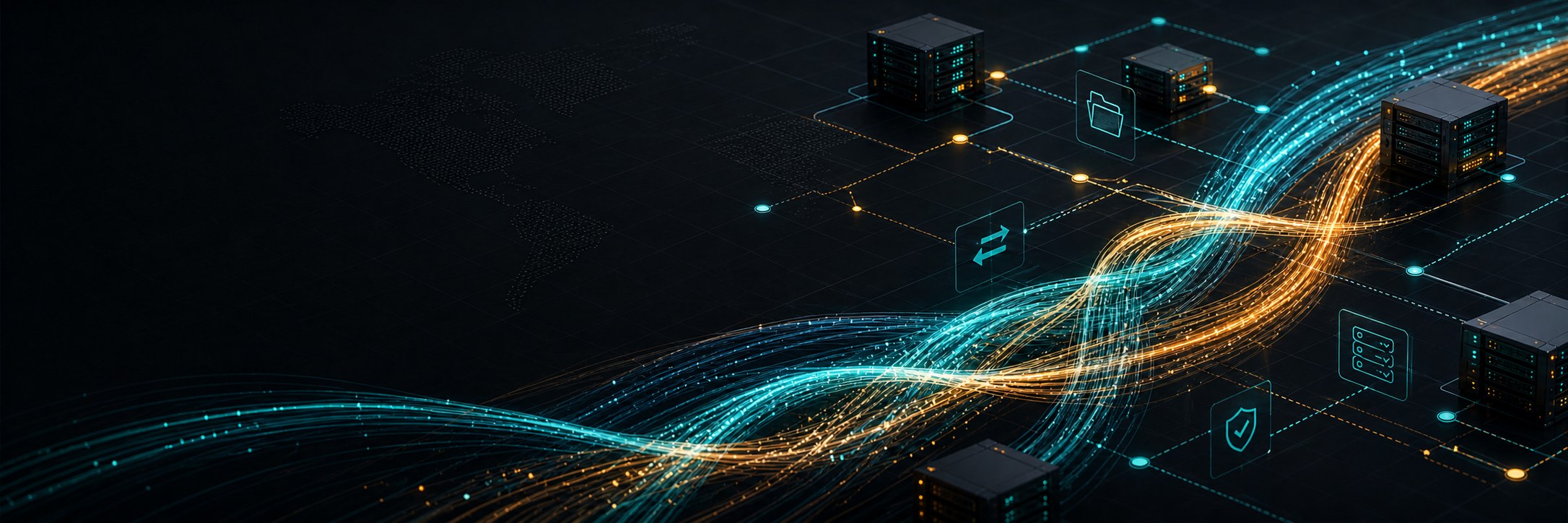 Interwoven data streams connecting distributed servers